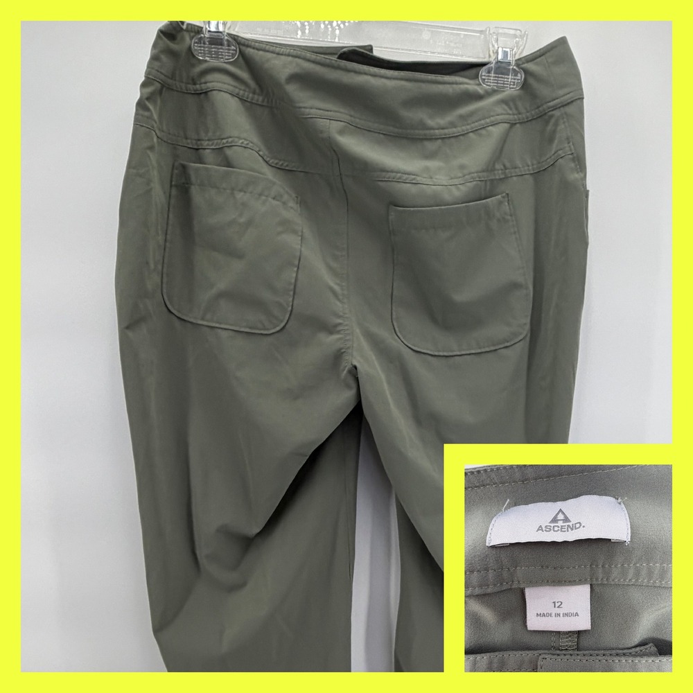 Ascend Women's Hiking Pants Size 12 Green Outdoor Trail Cargo Drawstring Hem